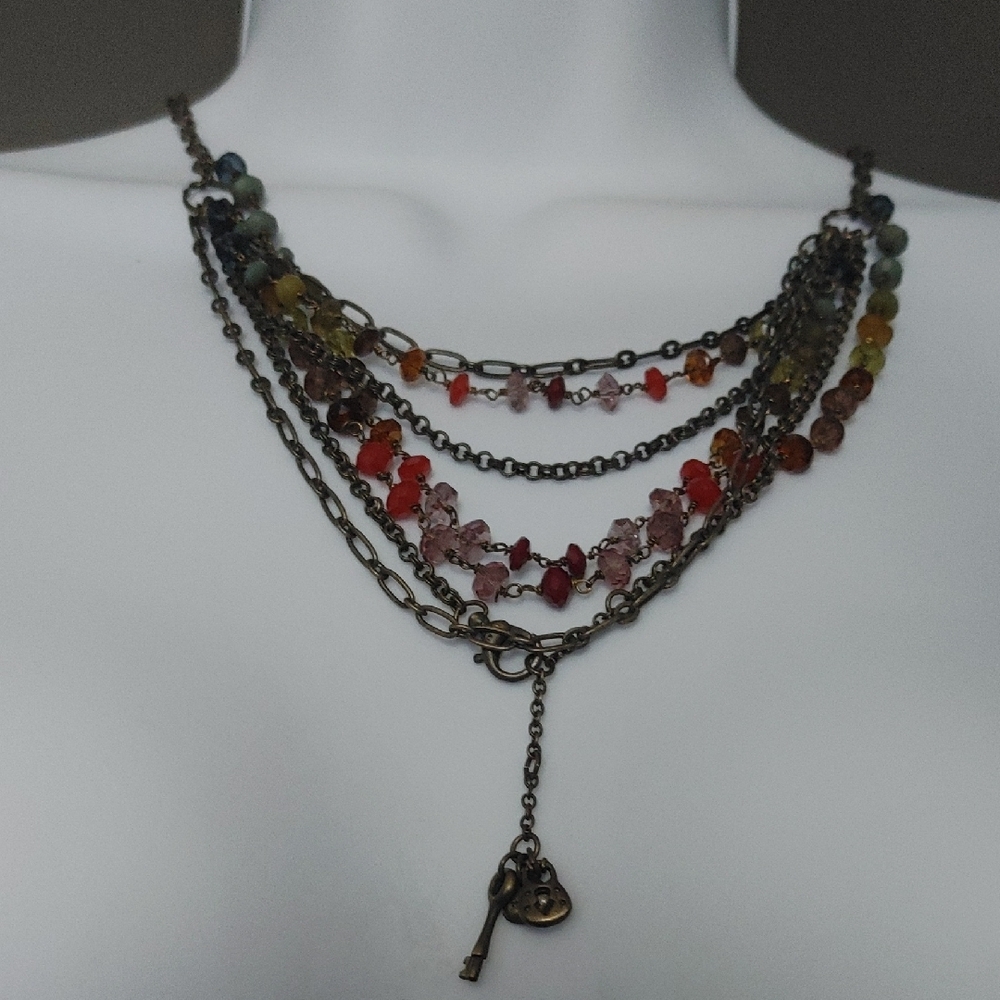 Multicolor Beaded Necklace with Key Charm